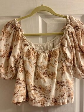 Abercrombie & Fitch Cream Floral Puff-Sleeve Top